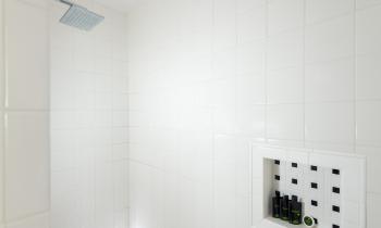 East Room Bath with new tiled shower and radiant heat floors!