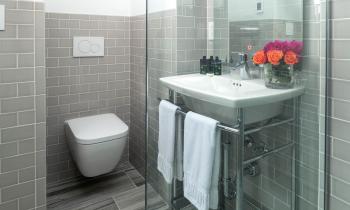 New bathroom with sink, European toilet and radiant heat floors!
